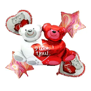 Świąteczny zestaw kosmetyków na Walentynki, 5 szt., zestaw balonów foliowych z niedźwiedziem, 18-calowy balon z folii z niedźwiedzi sercem i 18-calowe balony z agatowy gwiazdą