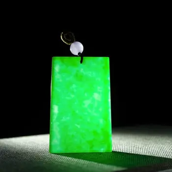 Naturalny pełna zielony Jadeit Prostokątne Gładkie Naszyjnik Wisiorek Kobiety Mężczyźni Błogosławią świat Autentyczne Kamienne Zawieszenia Amulet Prezenty