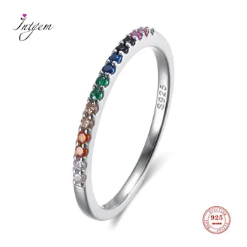 S925 Srebro Kolorowe Kobiece Pierścień z Cyrkonu Moda Cienkie Proste Pierścienie dla Kobiet Wykwintne Biżuteria Hurtowych Prezent
