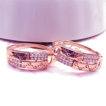 585 Złoto Fioletowy Błyszczące Pierścienie dla Kobiet Regulowane 14, Różowe Złoto Inkrustowane Crystal Brokat Klasyczne Dekoracje Ślubne