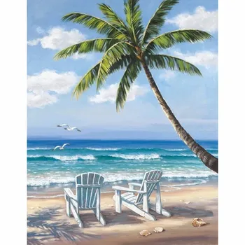 Nowy 5D DIY Diamentowa Malarstwo Plaża i palmy kokosowe Malownicza Haft Pełna Kwadratowy Diament Haftu Krzyżykiem Rhinestone Mozaika WG187